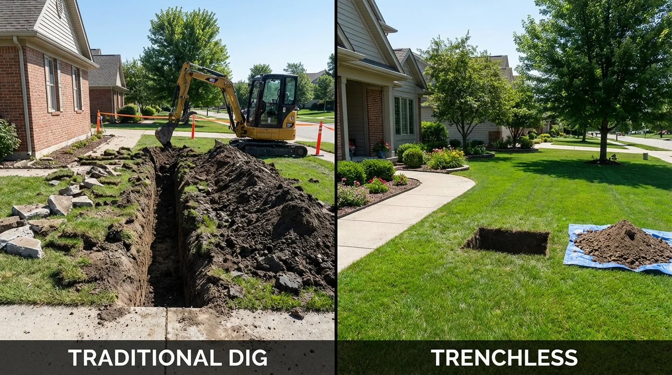 Trenchless sewer repair with minimal yard damage versus traditional excavation in Erath, LA